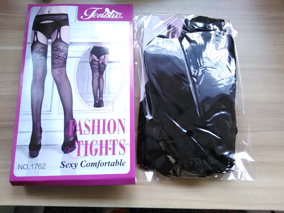 F8172 Floral and Keyhole Stockings with Attached Garter Belt